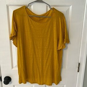 Loft (XL) linen mustard tulip ruffle sleeve tee